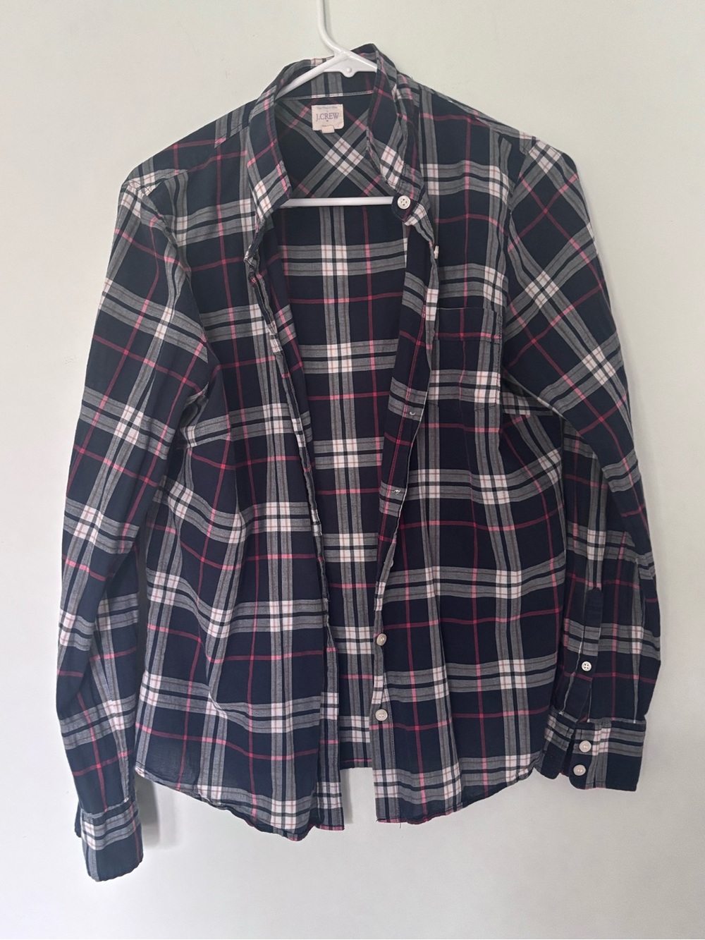 J. Crew Women Navy Plaid Button-Down Shirt